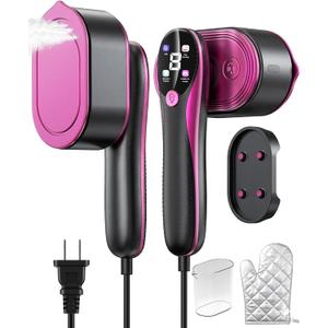 Travel Garment Steamer for Clothes with LED Display, 1200W Portable Handheld Steamer Iron 2 In 1, 10s Fast Heat Up, Large Ceramic Heat Panel, All-Fabric Quick Wrinkle Remover