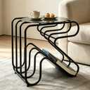 Black Metal Side Table with Magazine Rack, Round End Table for Small Spaces, 13.4" x 11.8" x 13.8"
