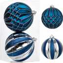 Briful 6'' Extra Large Christmas Ornaments for Trees Decorations, 2PCS Blue Oversized Shatterproof Hanging Balls for Xmas Winter Holiday Wedding Decor, Outdoor&Indoor Decorations