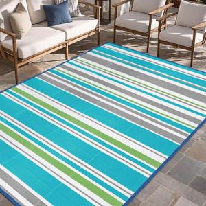 Outdoor Patio Plastic Rug Waterproof - Outdoor Rugs for Camper Outside, Rv, Porch Deck Rug Clearance, Area Carpet for Outside, Balcony, Patio Decor, Turquoise & Grey, 5x8 ft