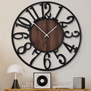 1st owned Wall Clock for Living Room -16" Silent Non Ticking,Battery Operated,Black Metal, Antique Wood Clocks for Farmhouse,Dining Room,Bedroom,Kitchen Clock Wall Decor- Arabic Numerals