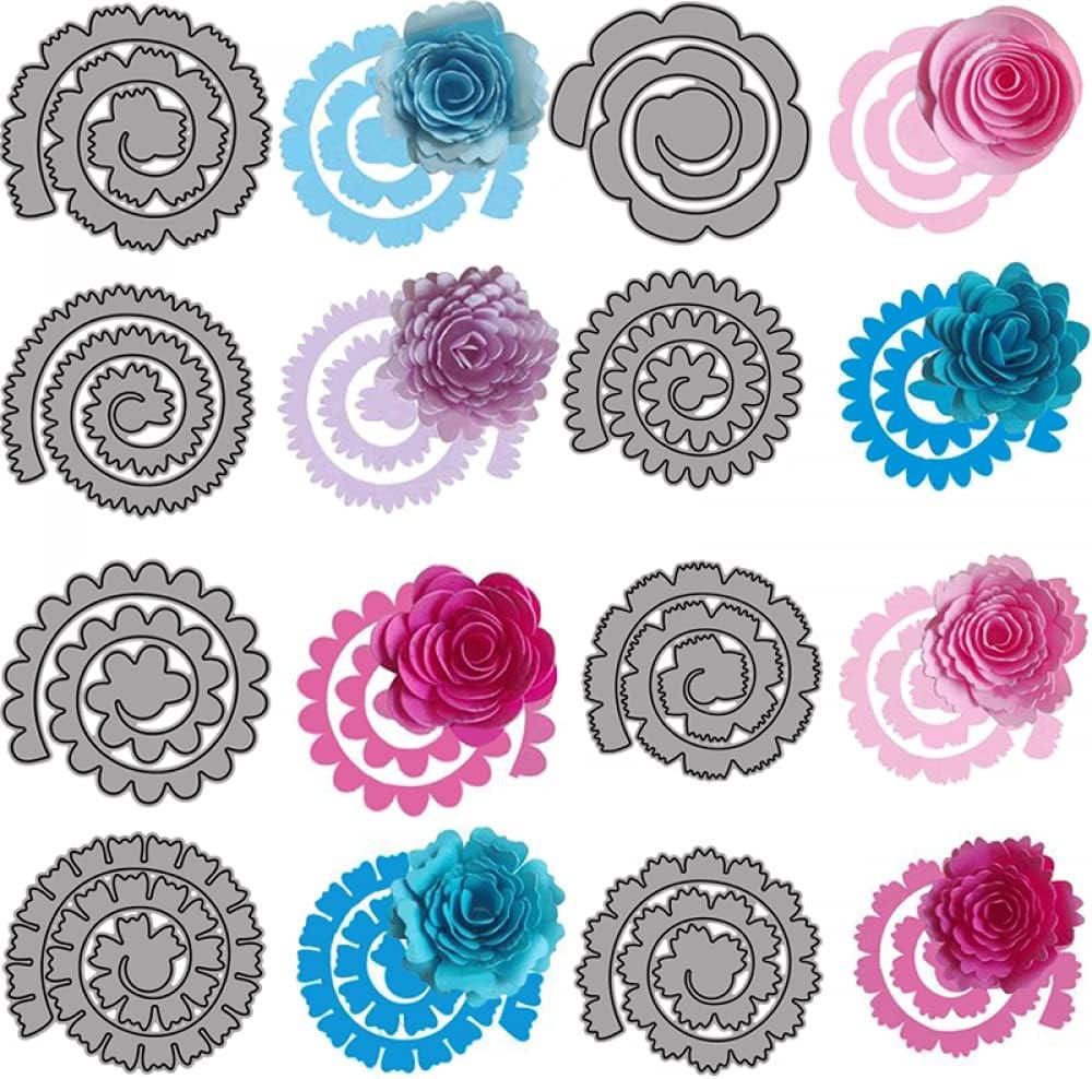 8Pcs 3D Flowers Spiral Metal Cutting Dies for Card Making DIY Scrapbooking Embossing Stencil Die Cuts Punch Template Mould Arts Crafts Metal Cutting Dies for Paper Crafting Handmade Crafts