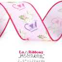 2 x LaRibbons Pink Floral Ribbon 2.5 Inch x 12 Yards, Pink Polka Dot Ribbon with Watering Can Printed for Mothers Day Spring Summer Crafts Wrapping Wreath Bow Garden Patio Decoraction