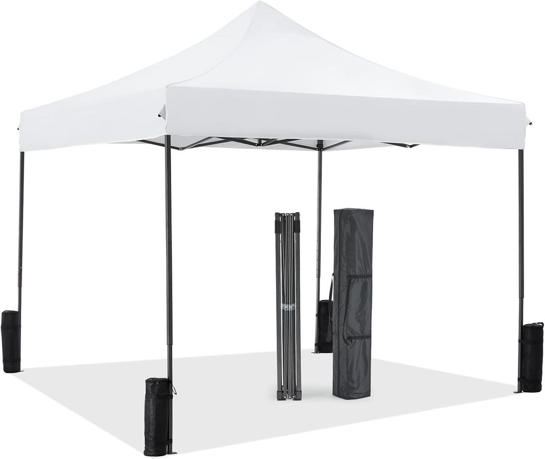 Canopy Tents 10x10 Heavy Duty with Sand Bags, Pop Up Canopy for Vendor Market,Parties,Backyard with Carrying Bag, Waterproof Portable Tent Pop Up Shade 10FT WH