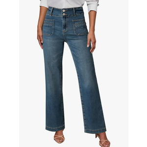 Sidefeel Women's Wide Leg Jeans High Waisted Tummy Control Stretchy Pockets Front Straight Leg Jeans 4