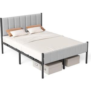 VASAGLE Full Bed Frame with Upholstered Headboard, Metal Bed Frame Full Size with Footboard, 1100 lb Weight Capacity, Steel Slats, Easy Assembly, No Box Spring Needed, Dove Gray URMB982G01V1