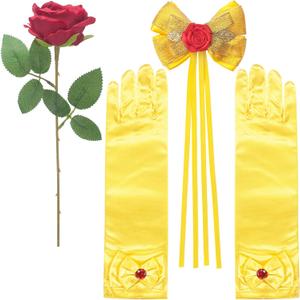 Princess Accessories for Girls Women, Princess Costume for Halloween, Cosplay, Birthday, Parties (1 Hair Bow Clips+2 Yellow Gloves+1 Rose)