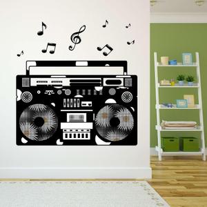 Design With Vinyl Music Wall Decal Boombox Flower Themed on White Background Removable - Size: 30 in x 30 in