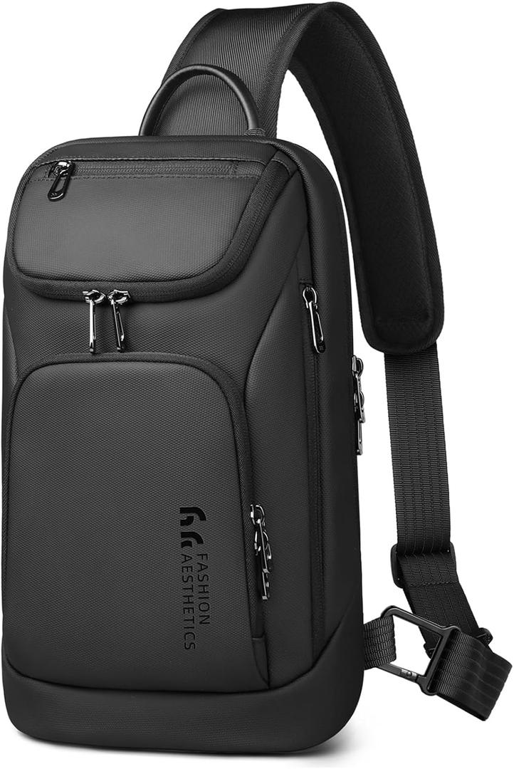 Sling Bag for Man, Waterproof Utility Crossbody Bag with Anti-theft Pocket for Men, Sling Backpack for Daily Commute, Work, College, 14 * 7.8 * 4.5 inches,Black