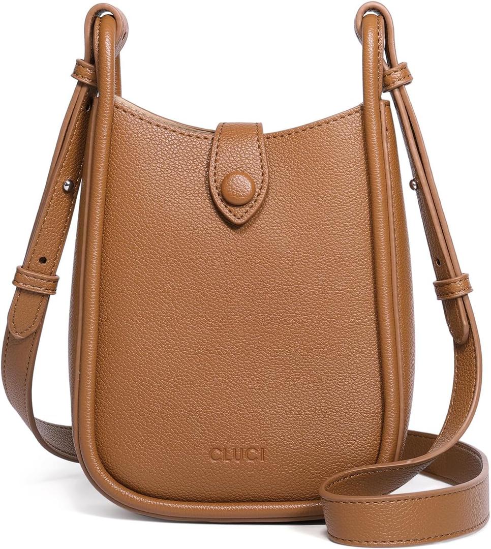 CLUCI Small Crossbody Bags for Women PU Leather Cell Phone Purse Wallet with Adjustable Guitar Strap | Small, PU Leather (N1-brown)