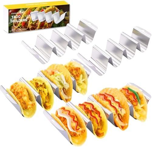 Stainless Steel Taco Holder Set of 4, Total 16 Tacos – Each Taco Rack Up to 4 Tacos, Reusable, Dishwasher & Microwave Safe, Rust-Proof Taco Shell Stands for Kitchen, Parties, and Family Gatherings