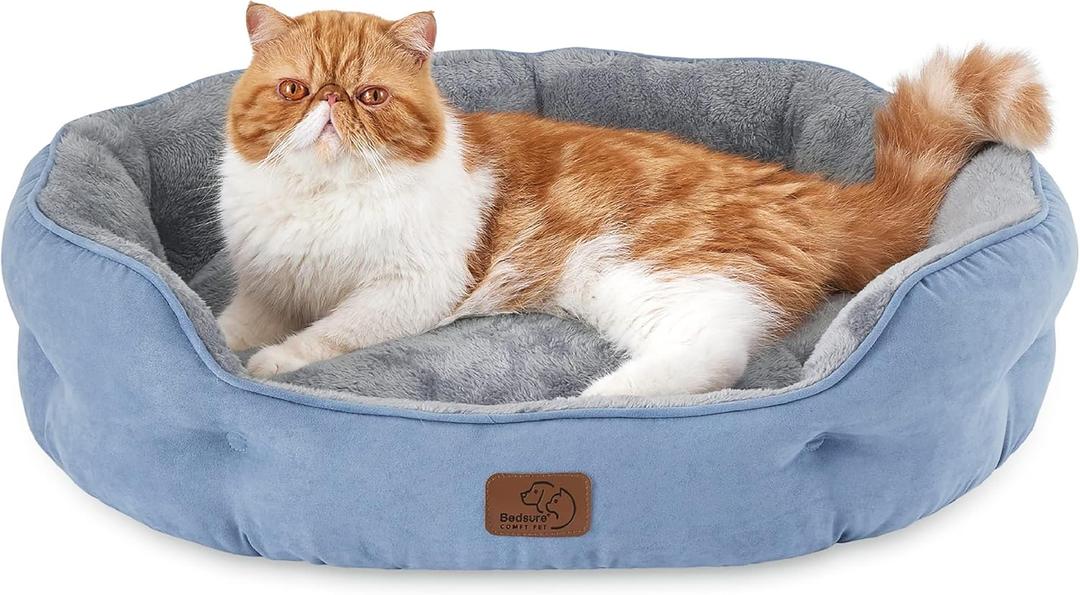 Bedsure Dog Beds for Small Dogs - Round Cat Beds for Indoor Cats, Washable Pet Bed for Puppy and Kitten with Slip-Resistant Bottom, 25 Inches, Frost Blue