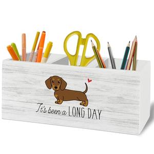 XLDLIOO Funny Dachshund Pen Pencil Holder Organizer for Desk Accessories, Weiner Dog Gifts Wooden Box Sign Desk Decor for Home Office Decoration, Gifts for Dachshund Lovers Women Men