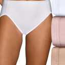 Vanity Fair Women's Illumination Hi Cut Panties, Silky Stretch & Satin Trim (10, 3 Pack - White/Quartz/Beige)