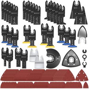 136 PCS Oscillating Tool Blade, Multi Tool Blades Kits with Sandpaper, Arc Edge & Titanium, Oscillating Saw Blades for Wood Metal, Universal Multitool Blades Fit Milwaukee, Ryobi