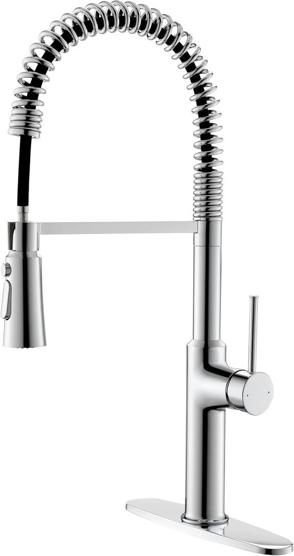 Polished Chrome Kitchen Faucets,Commercial High Arc Single Handle Kitchen Faucets with Pull Down Sprayer for Farmhouse Resist Stainless Professional Pre-Rinse