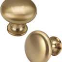 Solid Brass Cabinet Knobs 15 Pack, Brushed Gold Drawer Knobs, Antique Brass Dresser Knobs, Warm Gold Kitchen Furniture Hardware, Diameter 1-1/5"