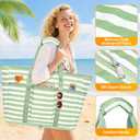 Large Beach Bag with Zipper, 12 Pockets Waterproof Sandproof Pool Bag Womens Mesh Beach Tote Bag for Travel Vacation