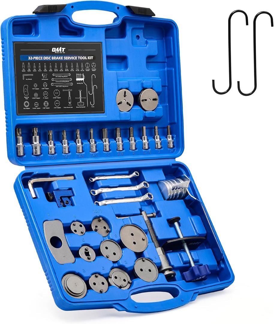 Orion Motor Tech Brake Caliper Tool Set, 34pc Master Brake Caliper Compressor Tool Kit with 11 Adapters & Swivel Brake Pad Spreader Tool, Caliper Piston Compressor Tools with Brake Line Cutter Bender