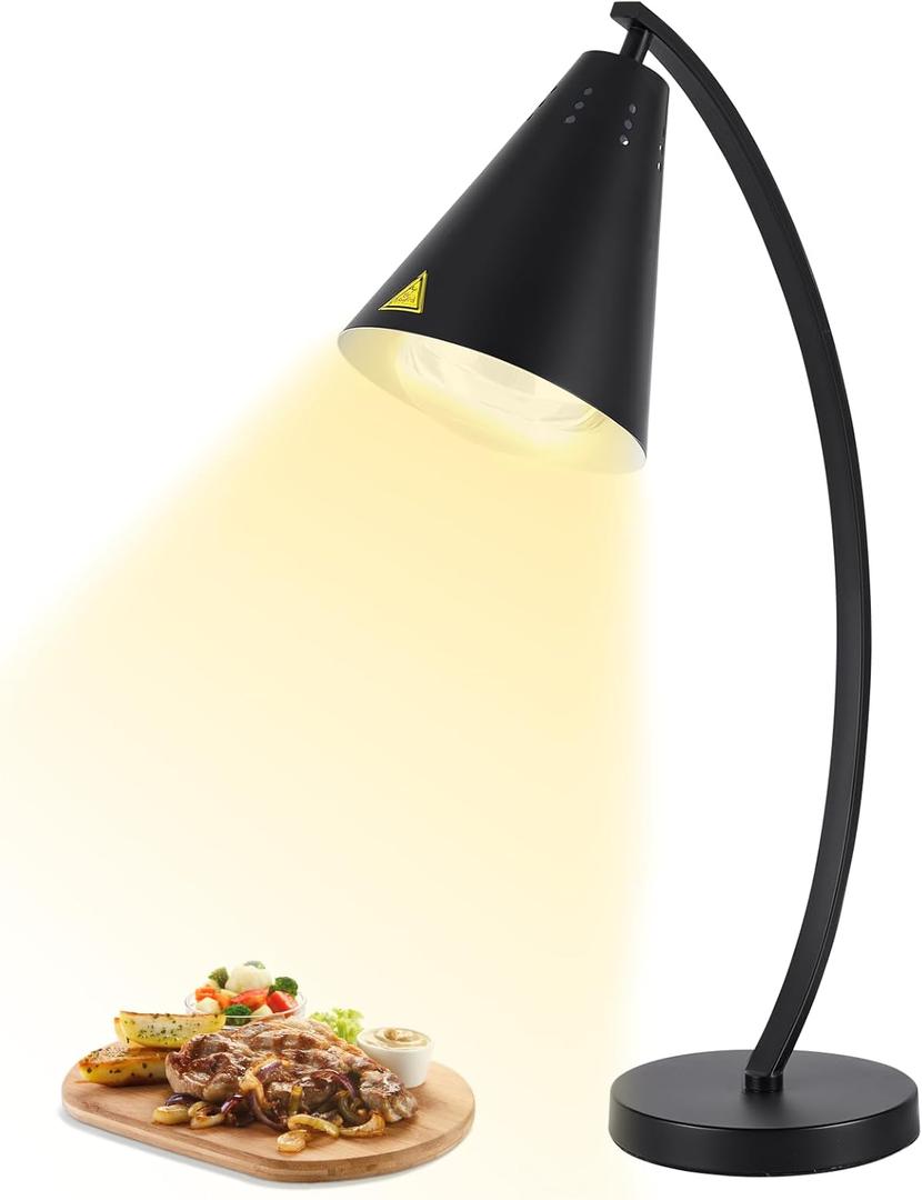 Food Heat Lamp with 250w Bulb for Food Service Restaurant Heating Lamp Warmer for Catering Home Kitchen Buffet (Silver)