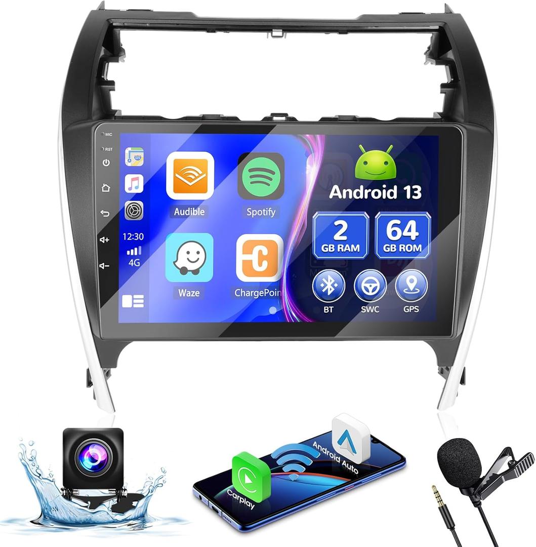2+64G Android 13 Carplay Radio Touch Screen Car Stereo for Toyota Camry 2012-2014, 10.1'' HD Compatible with Android Auto, AHD Backup Camera, Mirror Link, GPS, WiFi, FM RDS