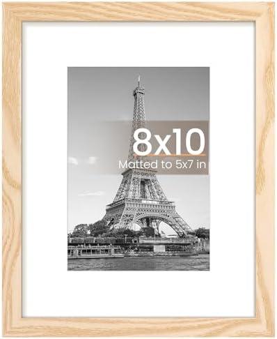upsimples 8x10 Picture Frame, Display Pictures 5x7 with Mat or 8x10 Without Mat, Wall Hanging Photo Frame, Natural, 1 Pack