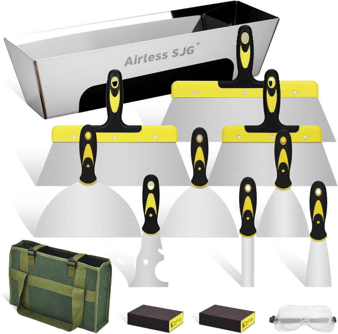 14-Piece Drywall Hand Tool Kit,Putty Knife Set with 14" Mud Pan & Storage Bag- Stainless Steel Paint Scraper Knife Tools for Drywall Repair, Applying Putty,Removing Wallpaper,Paint Scraping