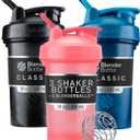 BlenderBottle Classic V2 Shaker Bottle Perfect for Protein Shakes and Pre Workout, 20-Ounce (2 Pack), Black, Navy, Pink