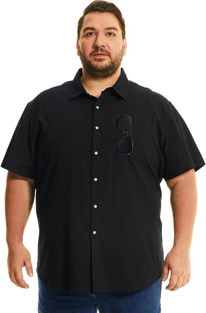 HOdo Big and Tall Mens Cotton Button Down Shirt 2XL-6XL (6X-Large Big Tall, Black)