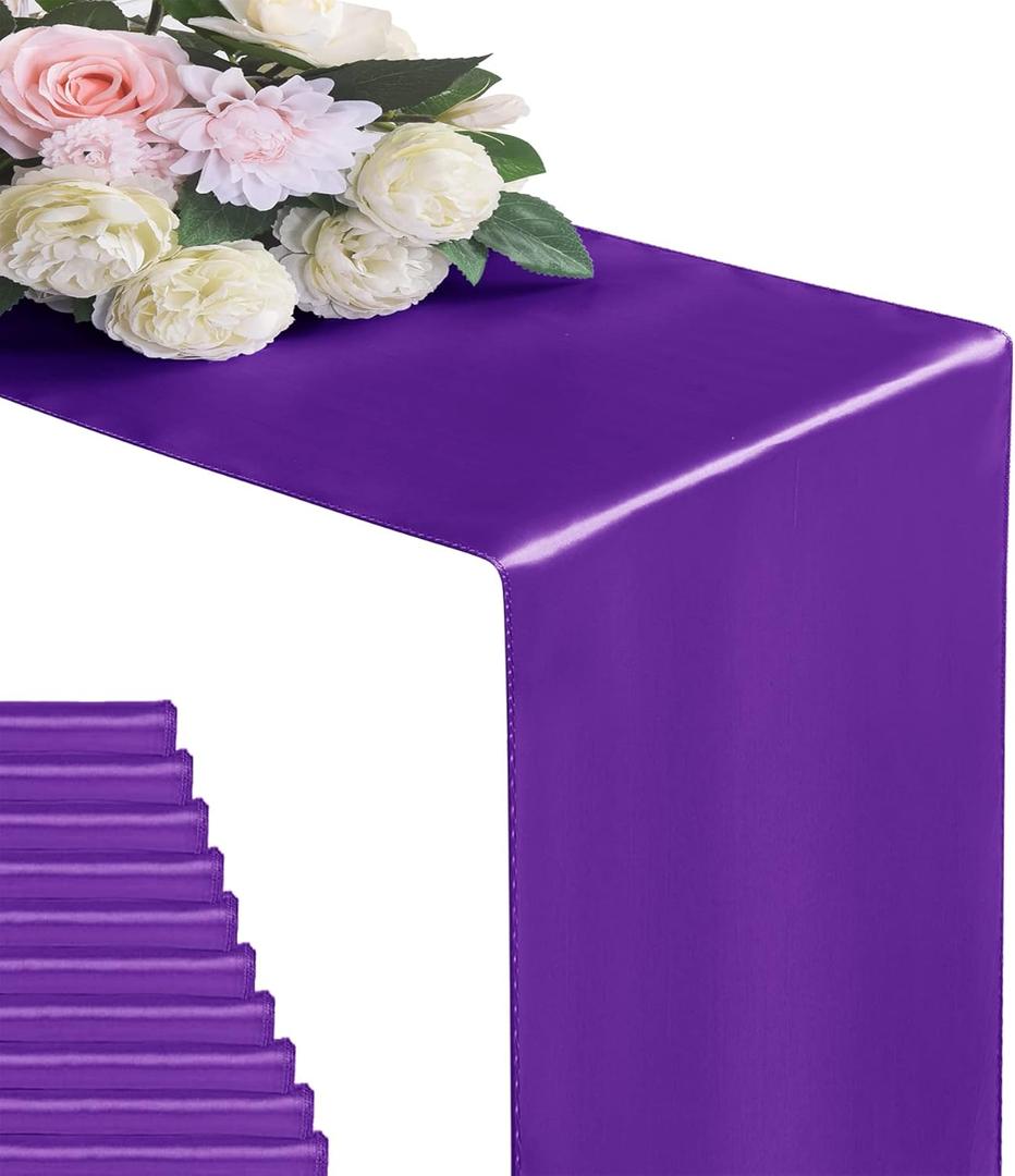 6Pack Table Runner 12 x 108 Inches Satin Silk Table Runner for Wedding, Birthday Party, Banquets, Graduations Decoration, fit Rectangle and Round Table-Purple