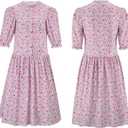 Womens Barbara Dress Costume Pink Floral Print Dress Halloween Cosplay Outfit Suit (Medium)