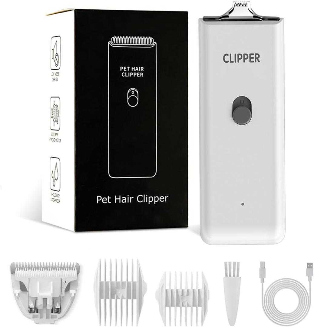 Feet Hair Trimmer, Dog Clippers,Quiet Washable USB Rechargeable Cordless Dog Grooming Kit,Electric Pets Hair Trimmers Shaver Shears for Dogs and Cats White (White 2 Blades)