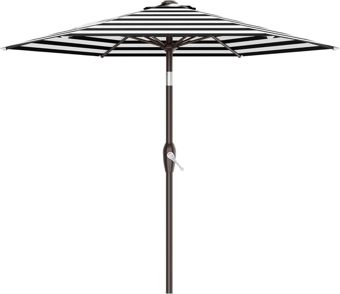 AreShark 7.5FT Patio Umbrella Table Market Umbrella w/Tilt and Crank, Heavy-Duty Outdoor Umbrellas for Pool, Deck, Garden and Backyard, Black & White Stripe