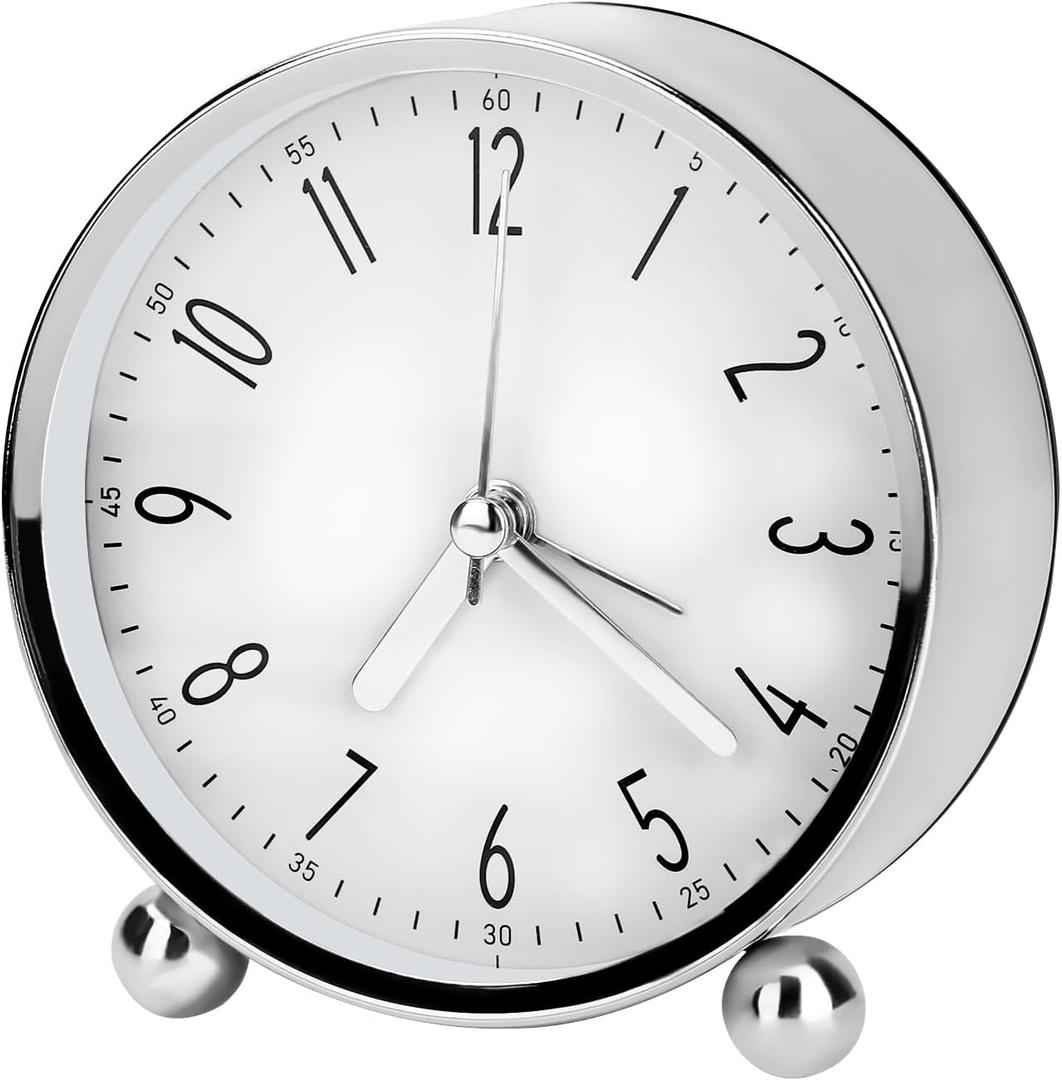 Welltop Analog Alarm Clock, 4 inch Super Silent Non Ticking Small Round Clock with Arabic Numerals Beep Sounds, Battery Operated, Lighted on Demand and Snooze, for Bedrooms Bedside Desk, Easy Set
