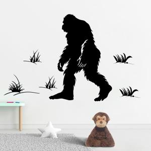 Mfault Bigfoot Silhouette Wall Decals Stickers, Black Sasquatch Adventure Grass Decorations Bedroom Art, Chimpanzee Gorilla Home Living Room Kitchen Decor
