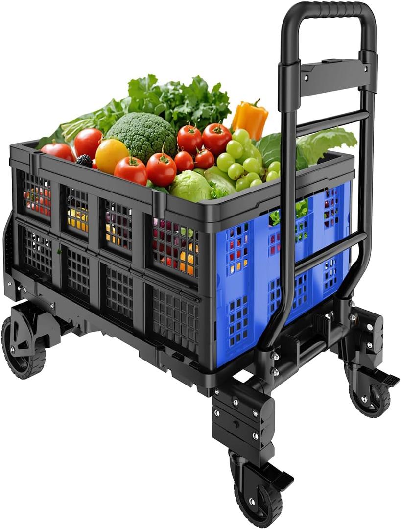 2 in 1 Folding Hand Dolly Cart with Wheels,300LBS Capacity Hand Truck Dolly with Basket, Collapsible Dolly Cart Suitable for Grocery, Shopping, and Transportation. 2 in 1 Folding Hand Dolly Cart with Wheels,300LBS Capacity Hand Truck Dolly with Basket, Collapsible Dolly Cart Suitable for Grocery, Shopping, and Transportation.