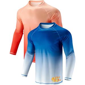 2 Pack Men's Sun Protection Long Sleeve Swim Shirts UPF 50+ Loose Fit Rash Guards Fishing Quick Dry Clothing (Medium, Gradient Blue/Orange)