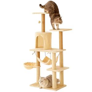 52 Inch Tall Cat Tree Tower with Scratching Post, Plush Condo with Scratching Post, Ramp, Perch, Spacious Cave, for Small Space