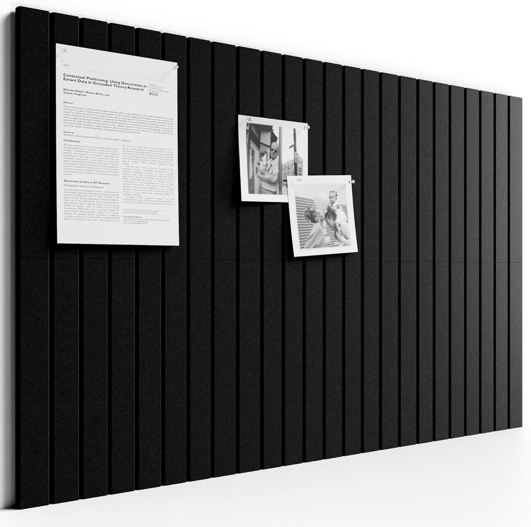 Bumusty Large Cork Board Alternative-36 x 24" Felt Bulletin Board Tiles, with 30 Pushpins, 40 Adhesive Tabs, 6-Pack Slat Wall Paneling, Cork Boards for Office Push Pin Board Felt Board-Black