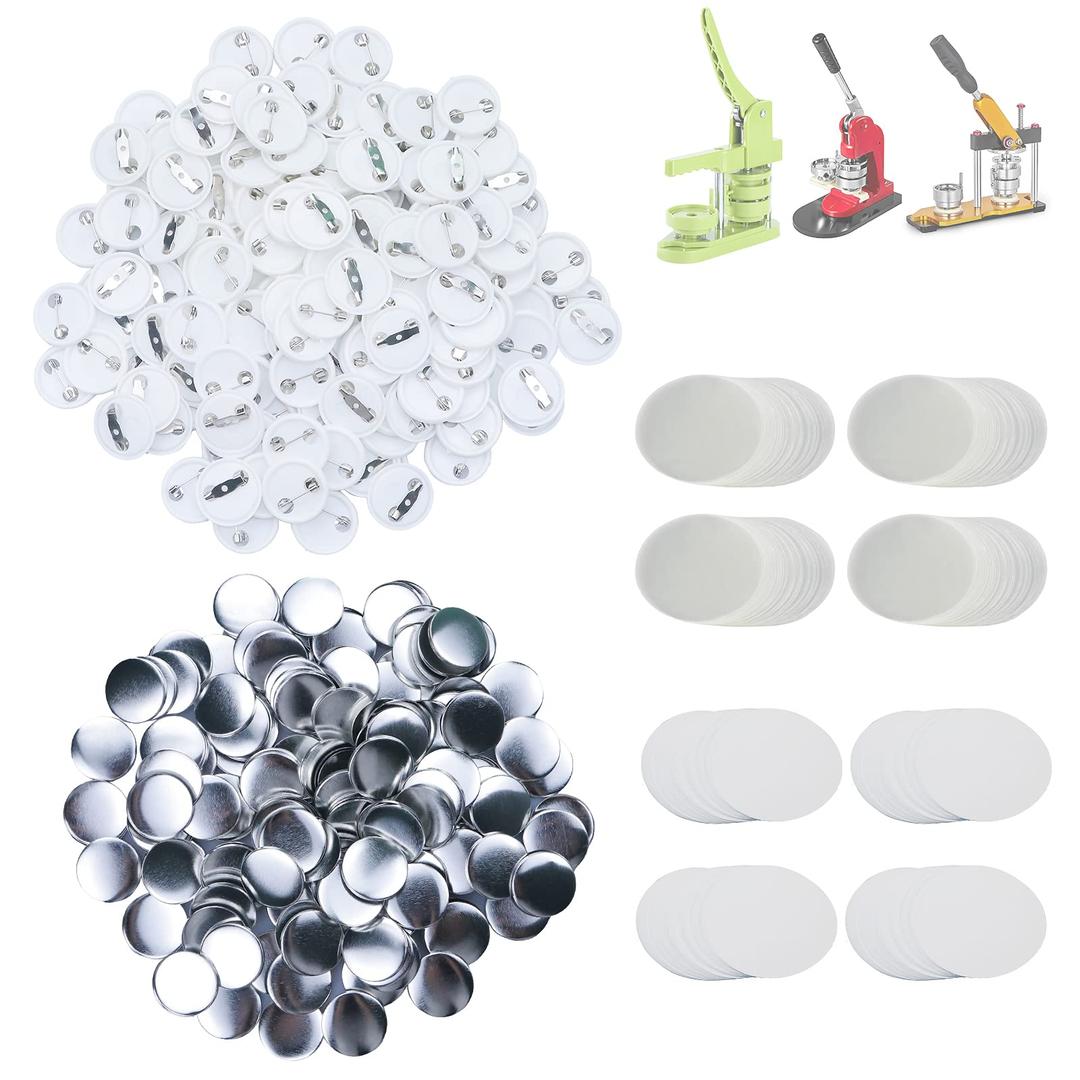 Happizza set 25mm(1 inch) Blank Pin Back Buttons Parts for Button Maker Machine 25mm, Round Badge Making Supplies, Includes Metal Cover, Plastic Button Back Cover, Clear Film&Blank Paper