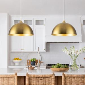 Gold Pendant Lights Kitchen Island 2 Pack, 14 Inch Gold Dome Pendant Light, Large Kitchen Pendant Light, Island Pendant Lights for Kitchen, Dining Room, Cafe