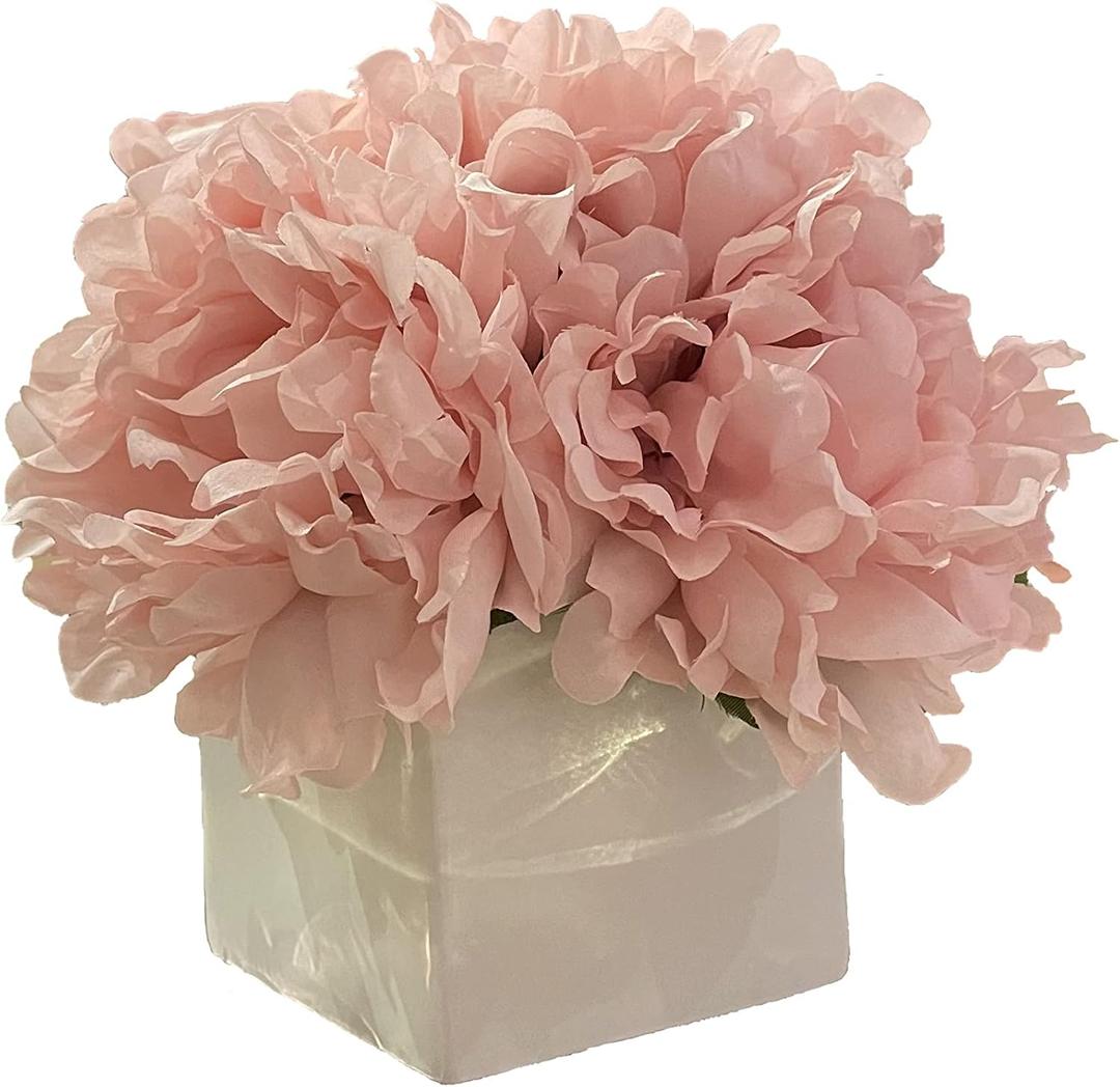 Artificial Flowers with Vase, Fake Peony Flowers in Vase,Faux Flower Arrangements for Home Decor (Pink)
