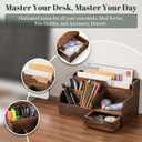 Pumtus Brown Wooden Desk Organizer, Mail Organizer with 7 Compartments and Drawer, Rustic Mail Sorter with Pen Holder, Tabletop Mail Basket, Office Accessories Holder for File Letter Document