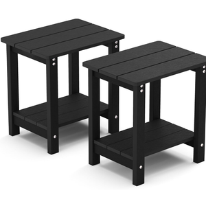 DoubleFill 2 Pcs Small Folding Patio Side Table Outdoor Wood Wooden Small End Portable Plant Little Table for Garden Yard Porch Living Room Space Pool 11.4x11x14 inch (Black)