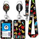 Cute Teacher Lanyards for Id Badges and Keys, Retractable ID Badge Holder with Detachable Lanyard, Fashionable Badge Reel Heavy Duty with Carabiner Clip, Nurse Teacher Office Gifts