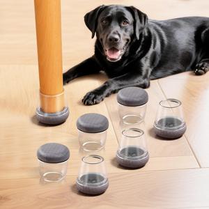 Chair Leg Floor Protectors for Hardwood Floors  Smooth Nylon Base Wont Trap Cat or Dog Hair, Clear Silicone Caps No Scratch & Silent on Carpet & Tile (32 Pack, Fits 3/4" to 1") (Round Medium)