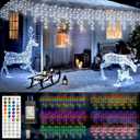 49FT, 128 Functions Christmas Icicle Lights Outdoor with 504 LED, 8 Modes and Timer Curtain Lights Outside for Garden Holiday Gatherings Indoor Outdoor Decorations, Red, Green, Blue