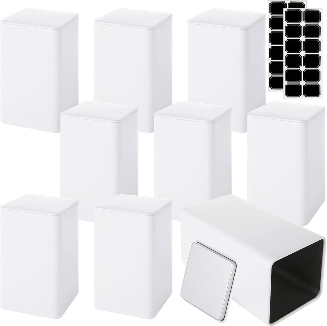 9 Pack Square White Metal Tins, Square Tin Can, Small Tea Tin Canisters, Loose Leaf Tea Storage Containers with Airtight Lids, Tea Containers for Loose Tea, Herbs, Coffee, Cube Sugar
