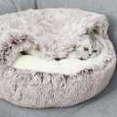 ShinHye Cat Bed Round Plush Fluffy Hooded Cat Bed Cave, Cozy for Indoor Cats or Small Dog beds, Soothing Pet Beds Doughnut Calm Anti-nxiety Dog Bed - Waterproof Bottom Washable, (2323inch, Coffee)