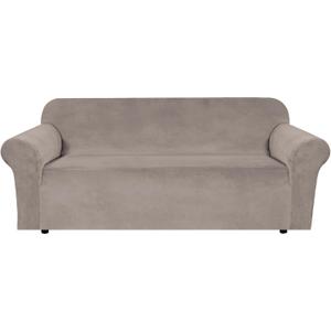 H.VERSAILTEX Stretch Velvet Sofa Covers for 3 Cushion Couch Covers Sofa Slipcovers Furniture Protector Soft with Non Slip Elastic Bottom, Crafted from Thick Comfy Rich Velour (Sofa 72"-90", Taupe)